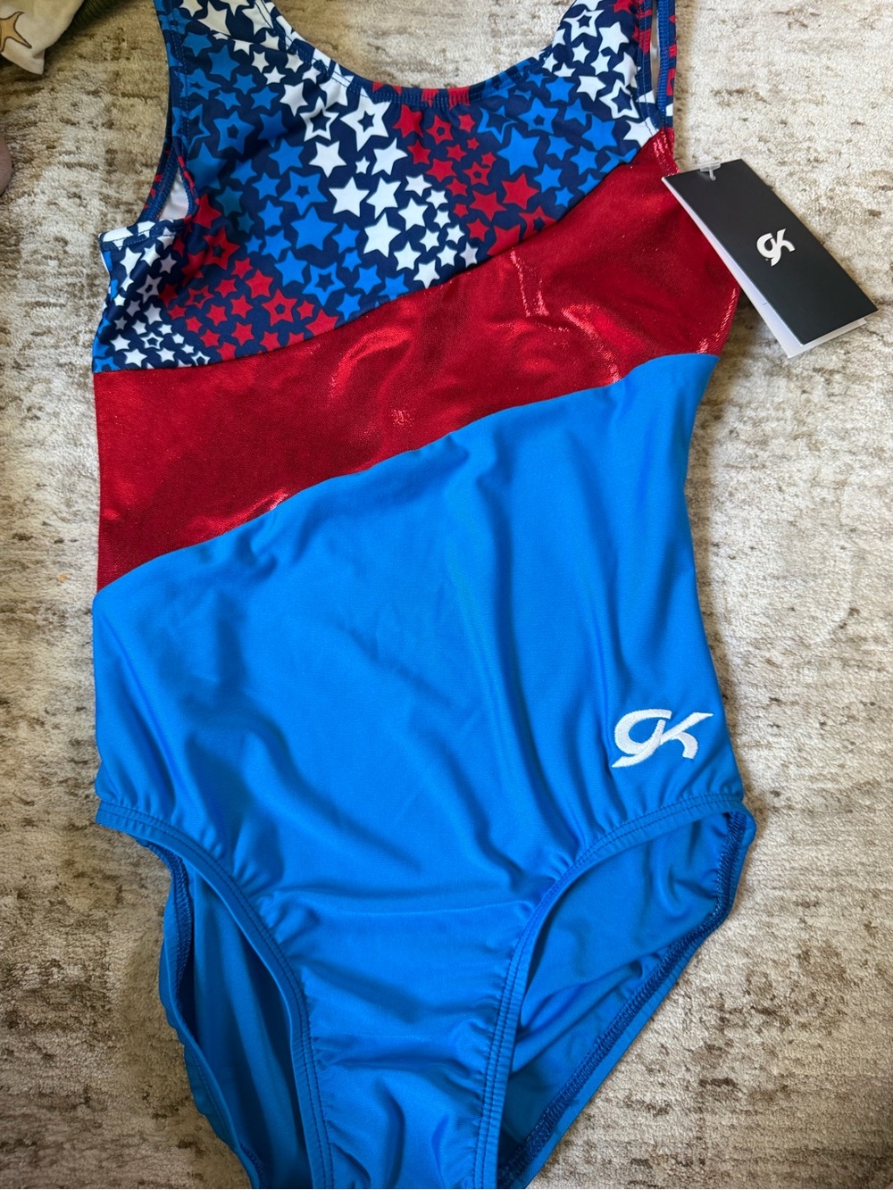 GK Kids Blue & Red Star-Accent One-Piece Gymnastics Leotard